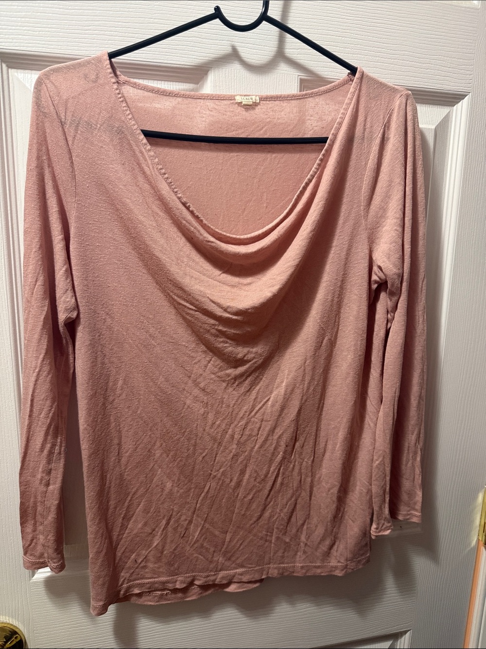 J. Crew Dusty Rose Draped Neck Long-Sleeve Top
